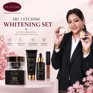 Sri Letchimi | Whitening Set | Basil Cleanser 60ml | Whitening Plus Serum | Whitening Cream | Lipmatte Elegant Brown Code #01 | Golden Shine HQ